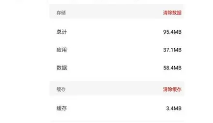 手机应用存储中的清除数据和缓存选项